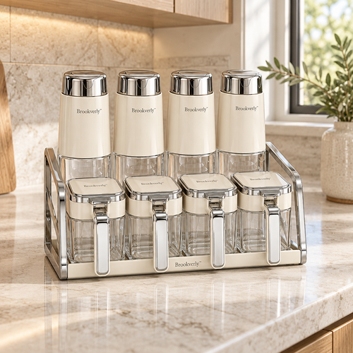 Brookverly™ Ivory & Chrome Spice Jar Set (8-Piece) — Lifestyle Image