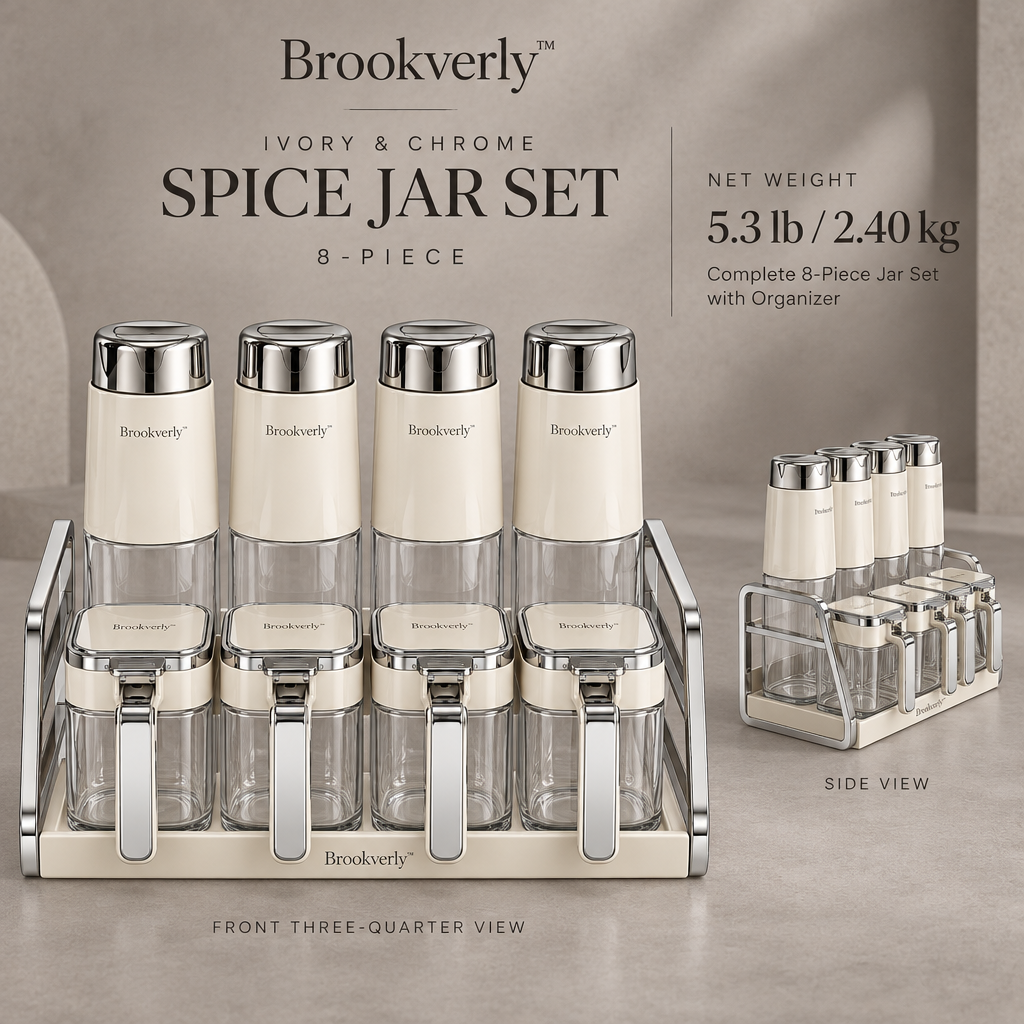 Brookverly™ Ivory & Chrome Spice Jar Set (8-Piece) — Product Weight