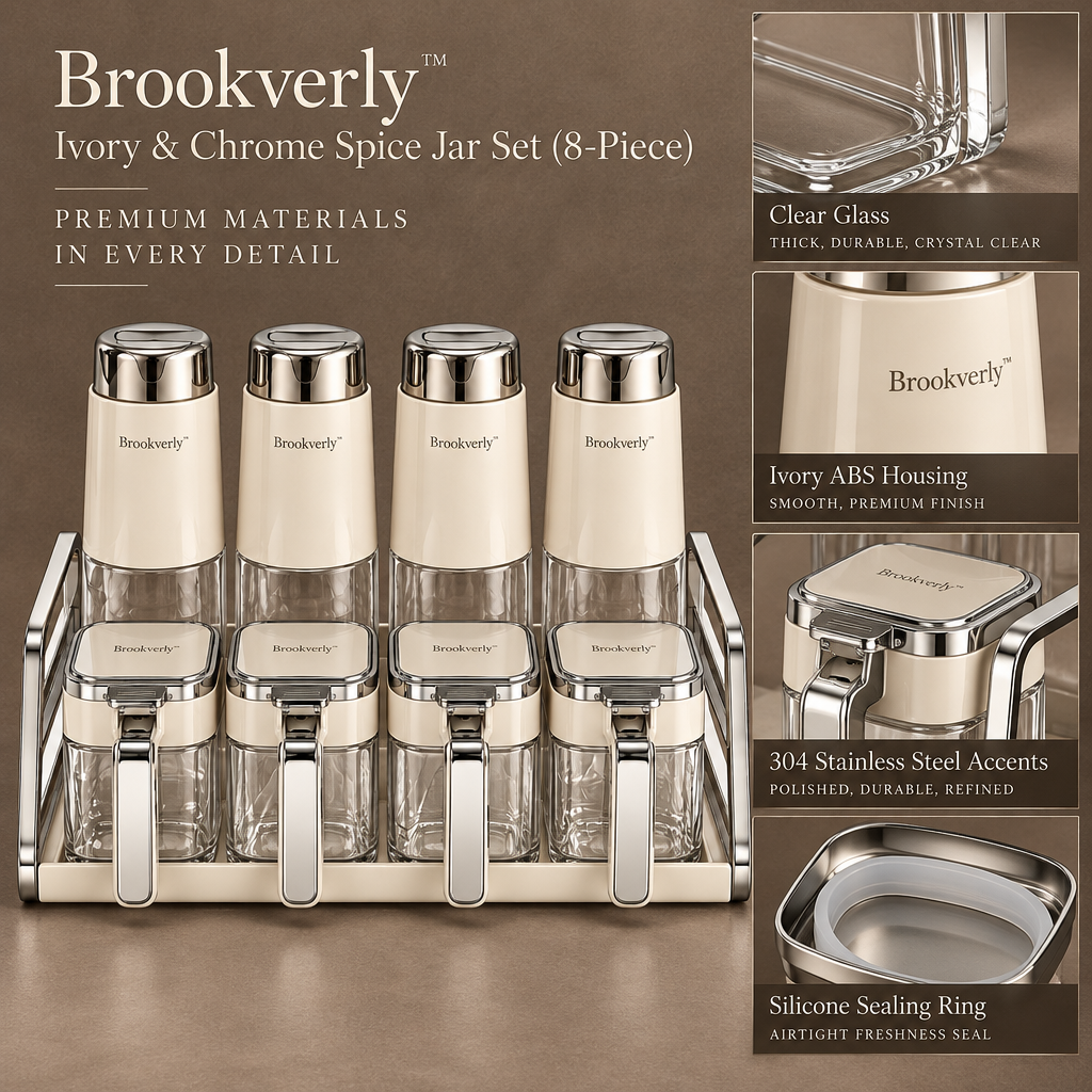 Brookverly™ Ivory & Chrome Spice Jar Set (8-Piece) — Materials & Structure