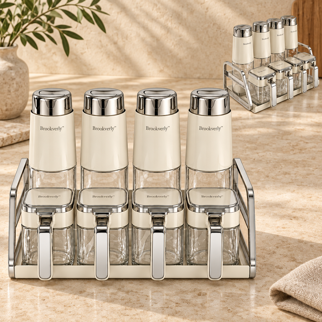 Brookverly™ Ivory & Chrome Spice Jar Set (8-Piece) — Brand Hero Image