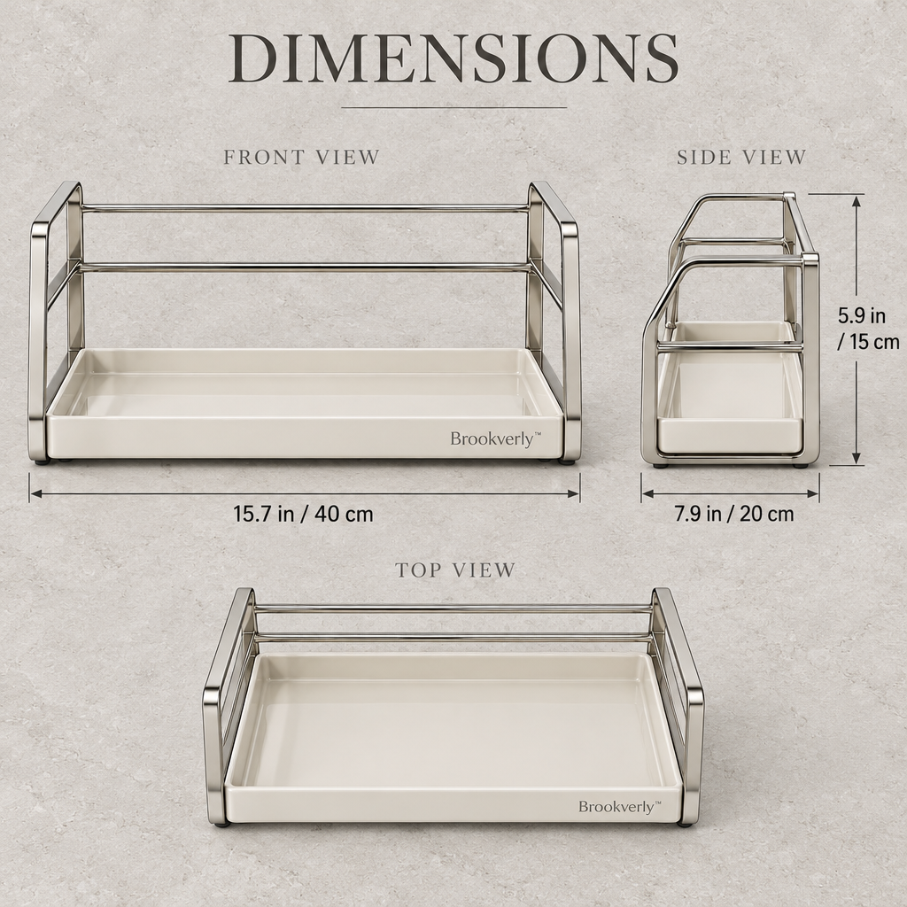 Brookverly™ Polished Stainless Steel Countertop Organizer — Product Dimensions