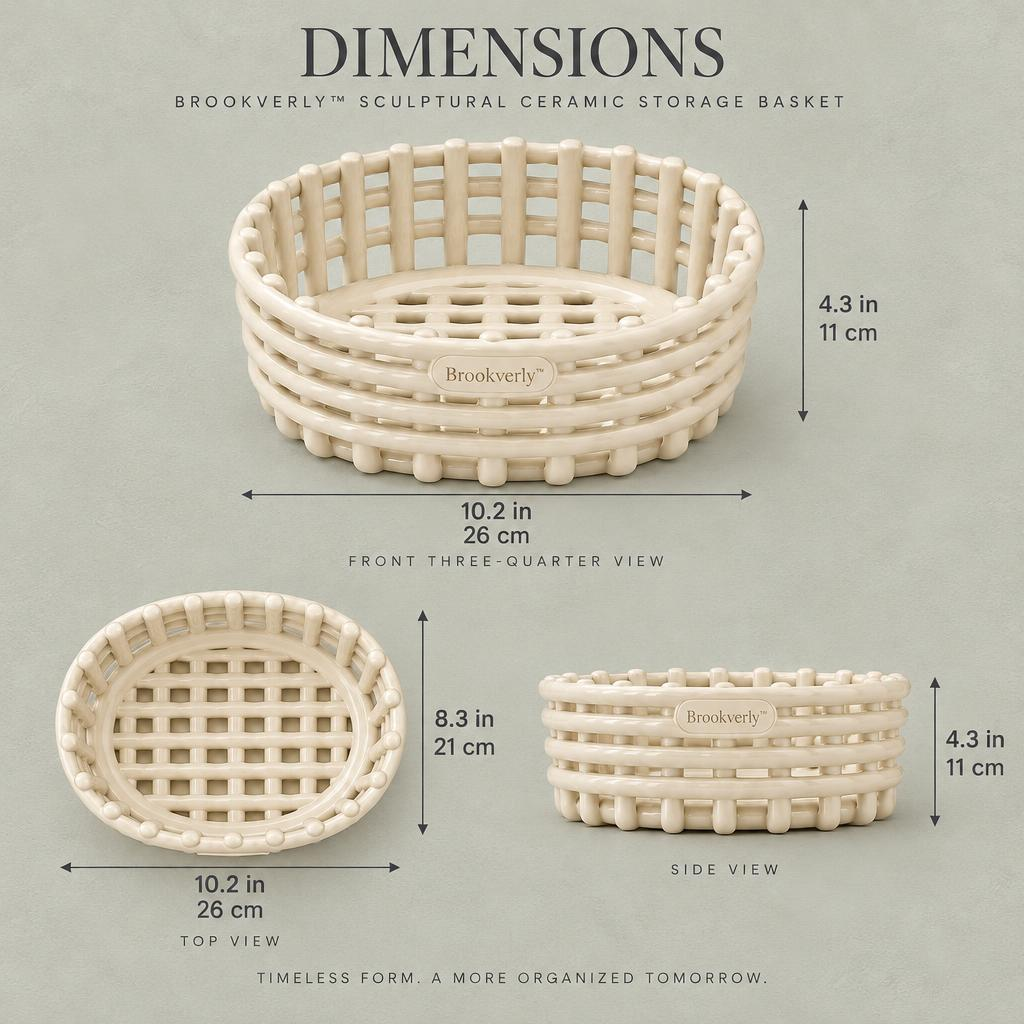 Brookverly™ Sculptural Ceramic Storage Basket — Product Dimensions