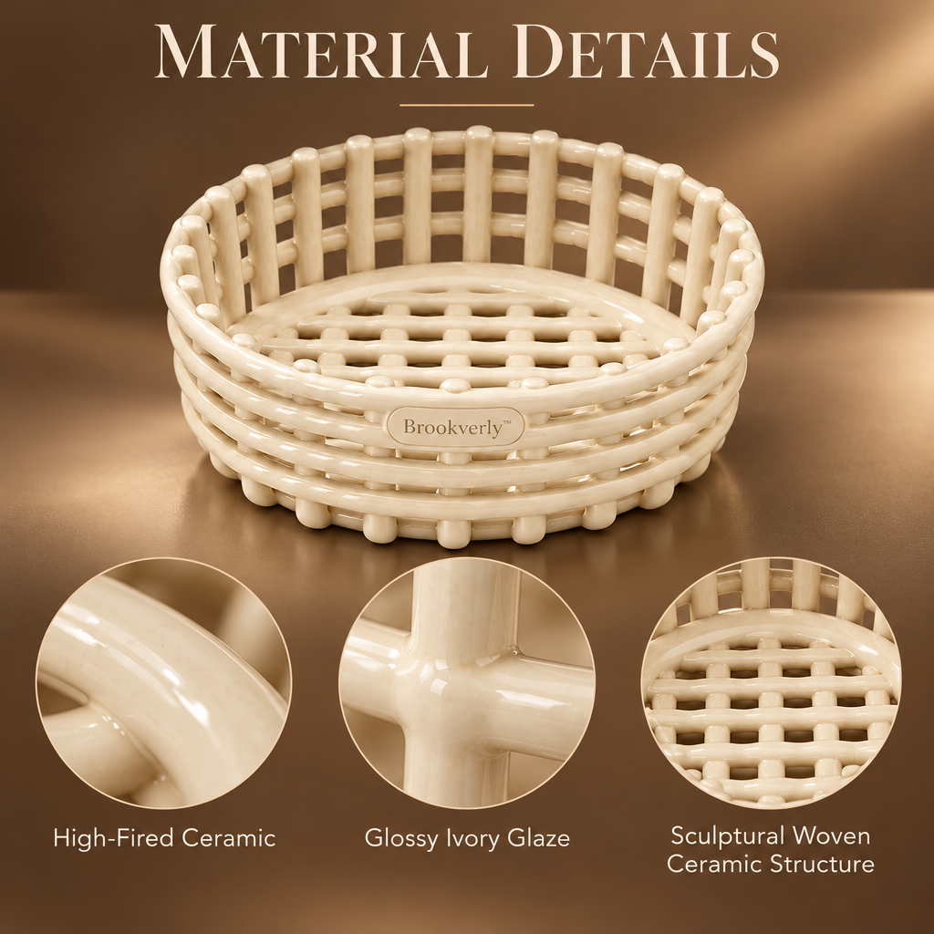 Brookverly™ Sculptural Ceramic Storage Basket — Materials & Structure