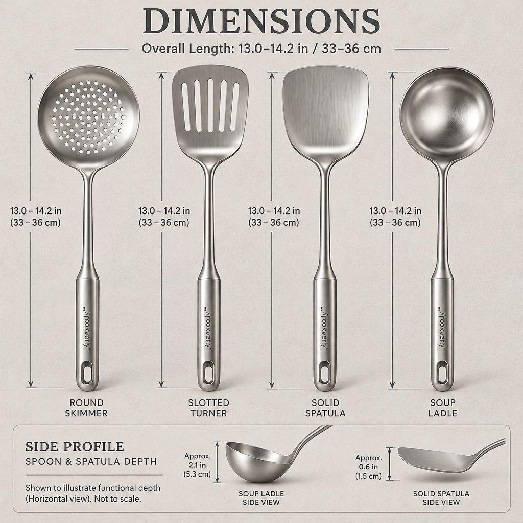 Brookverly™ Signature Stainless Steel Utensil Set (4-Piece) — Product Dimensions