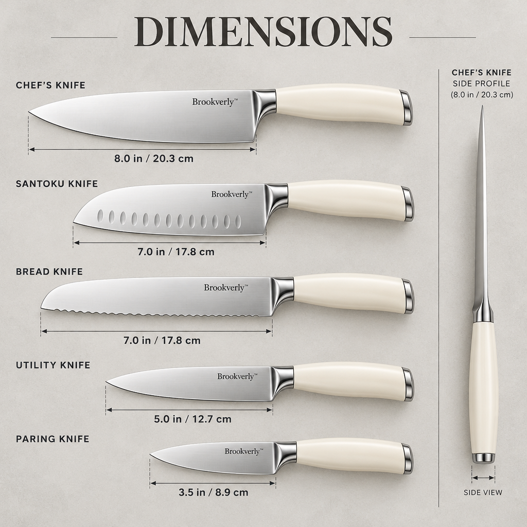 Brookverly™ Ivory Handle Kitchen Knife Set (5-Piece) — Product Dimensions