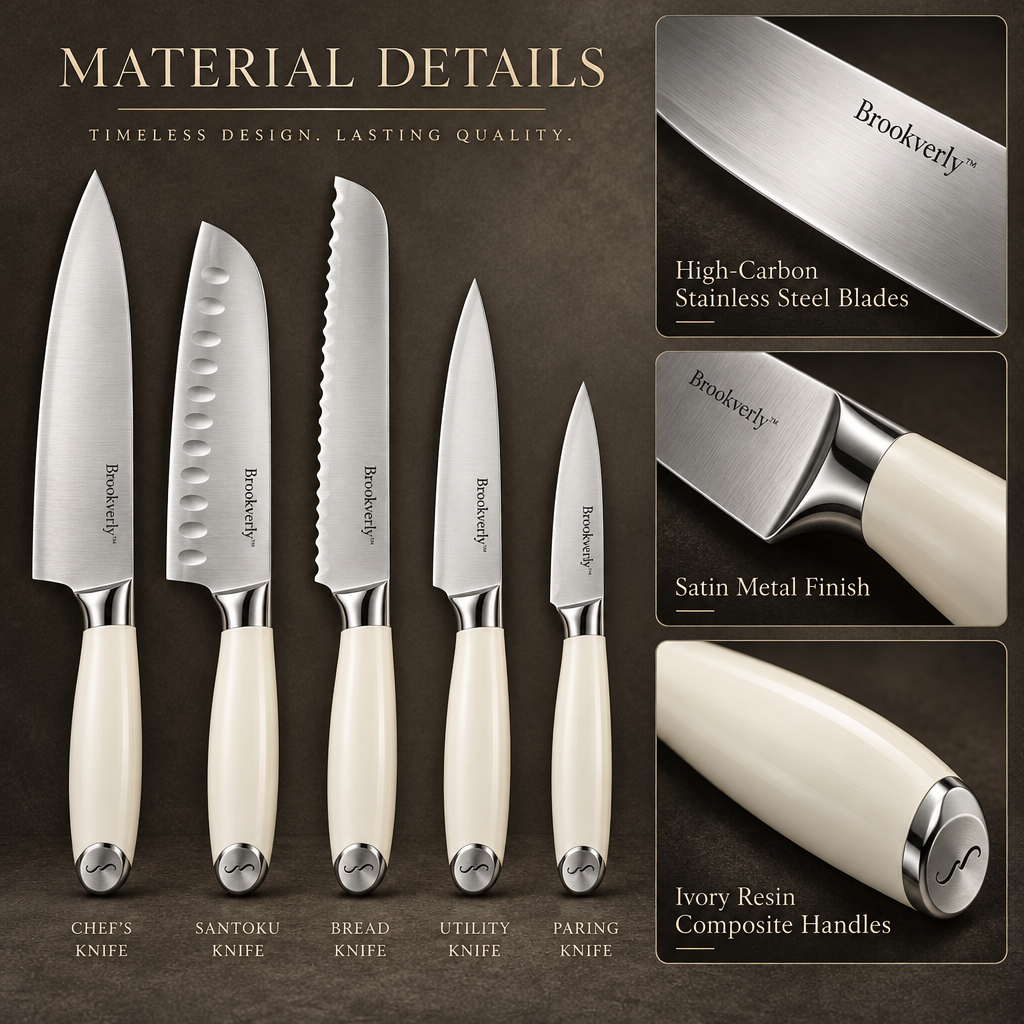 Brookverly™ Ivory Handle Kitchen Knife Set (5-Piece) — Materials & Structure