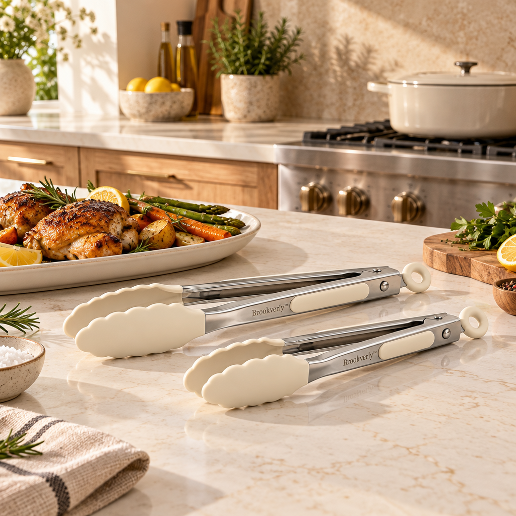 Brookverly™ Precision Stainless Steel Kitchen Tongs (2-Piece) — Lifestyle Image