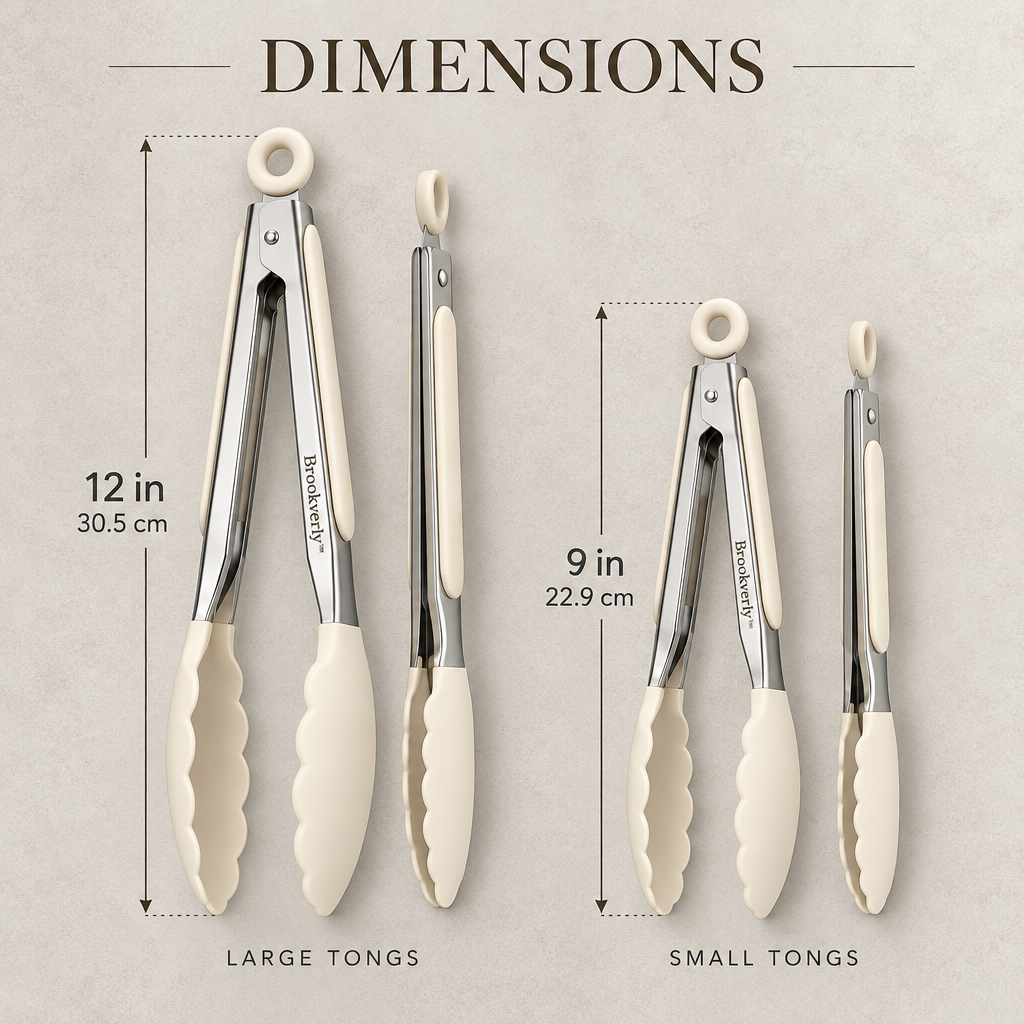 Brookverly™ Precision Stainless Steel Kitchen Tongs (2-Piece) — Product Dimensions