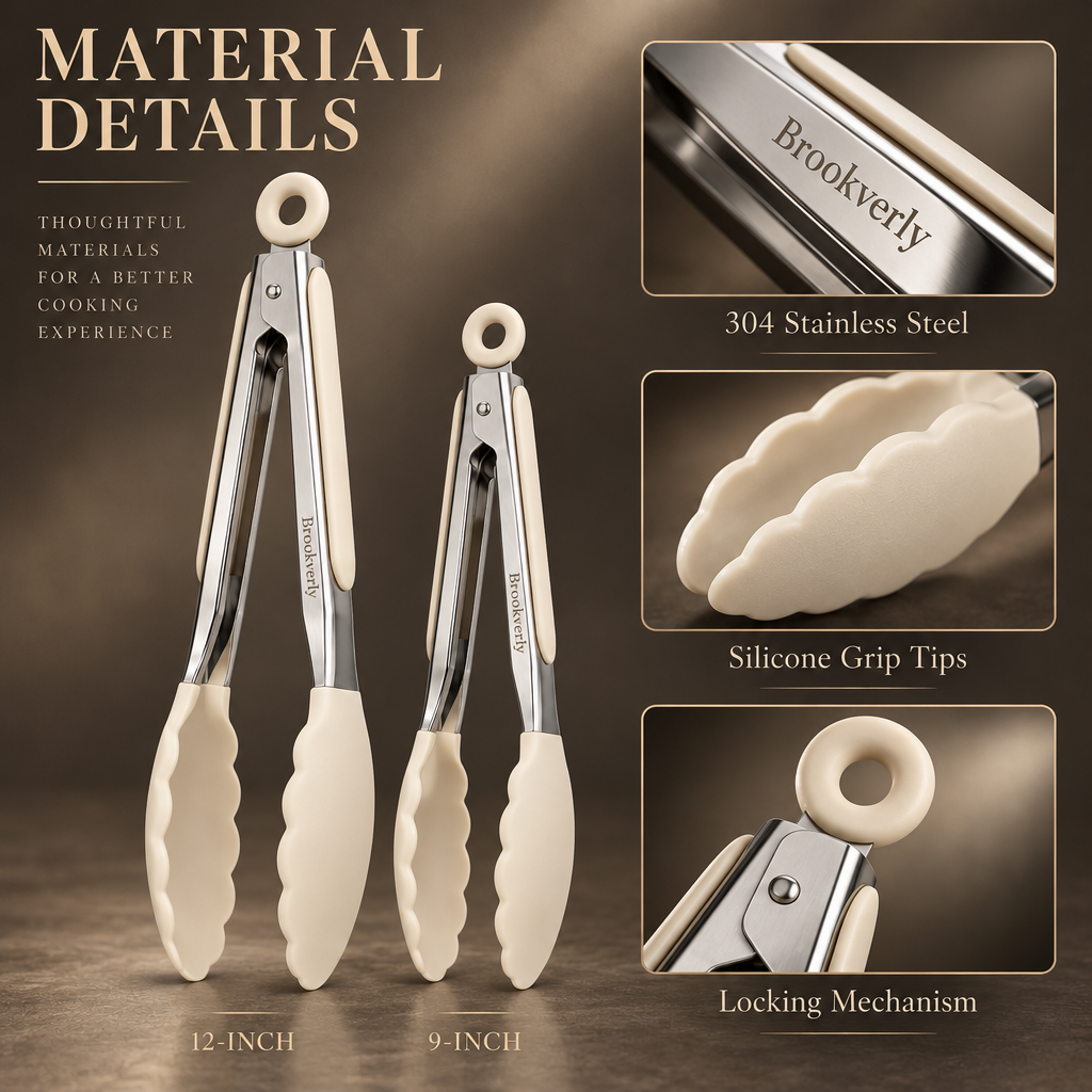 Brookverly™ Precision Stainless Steel Kitchen Tongs (2-Piece) — Materials & Structure