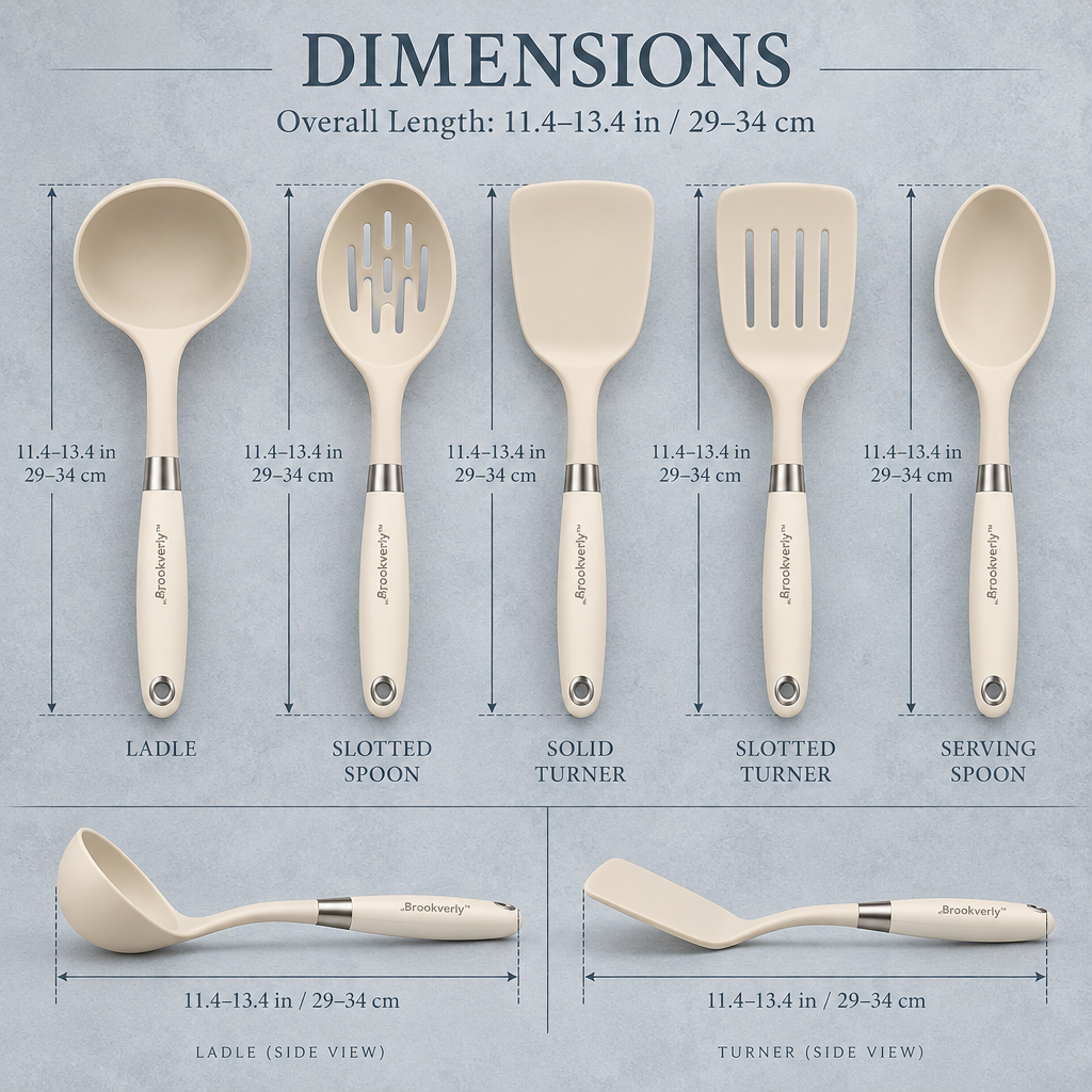 Brookverly™ Cream Silicone Cooking Utensil Set (5-Piece) — Product Dimensions
