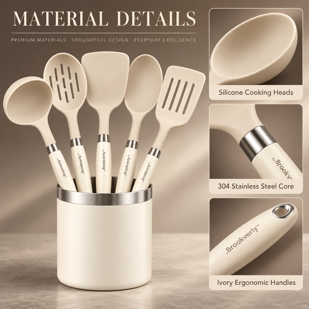Brookverly™ Cream Silicone Cooking Utensil Set (5-Piece) — Materials & Structure