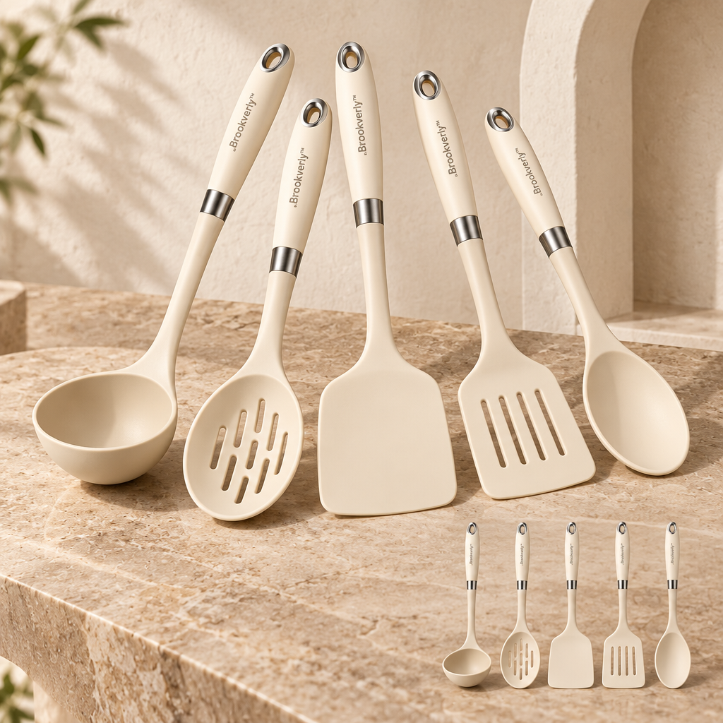 Brookverly™ Cream Silicone Cooking Utensil Set (5-Piece) — Brand Hero Image