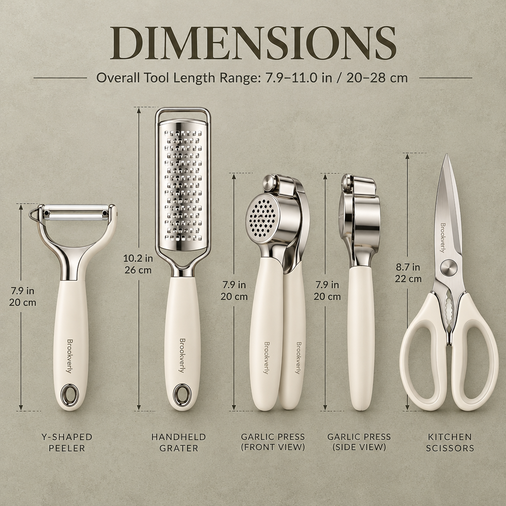 Brookverly™ Stainless Steel Food Prep Tool Set (4-Piece) — Product Dimensions