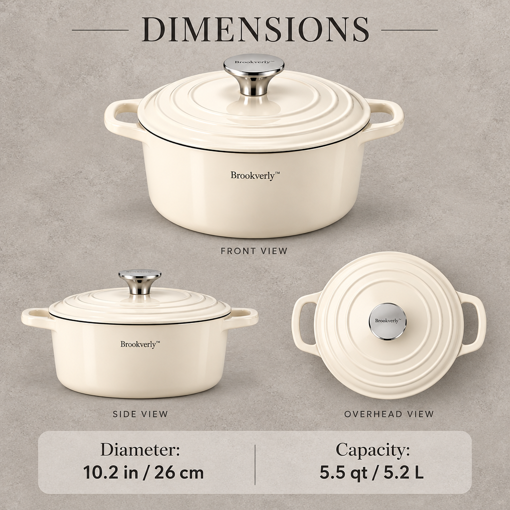Brookverly™ Ivory Enameled Cast Iron Dutch Oven — Product Dimensions