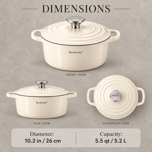 Brookverly™ Ivory Enameled Cast Iron Dutch Oven — Product Dimensions