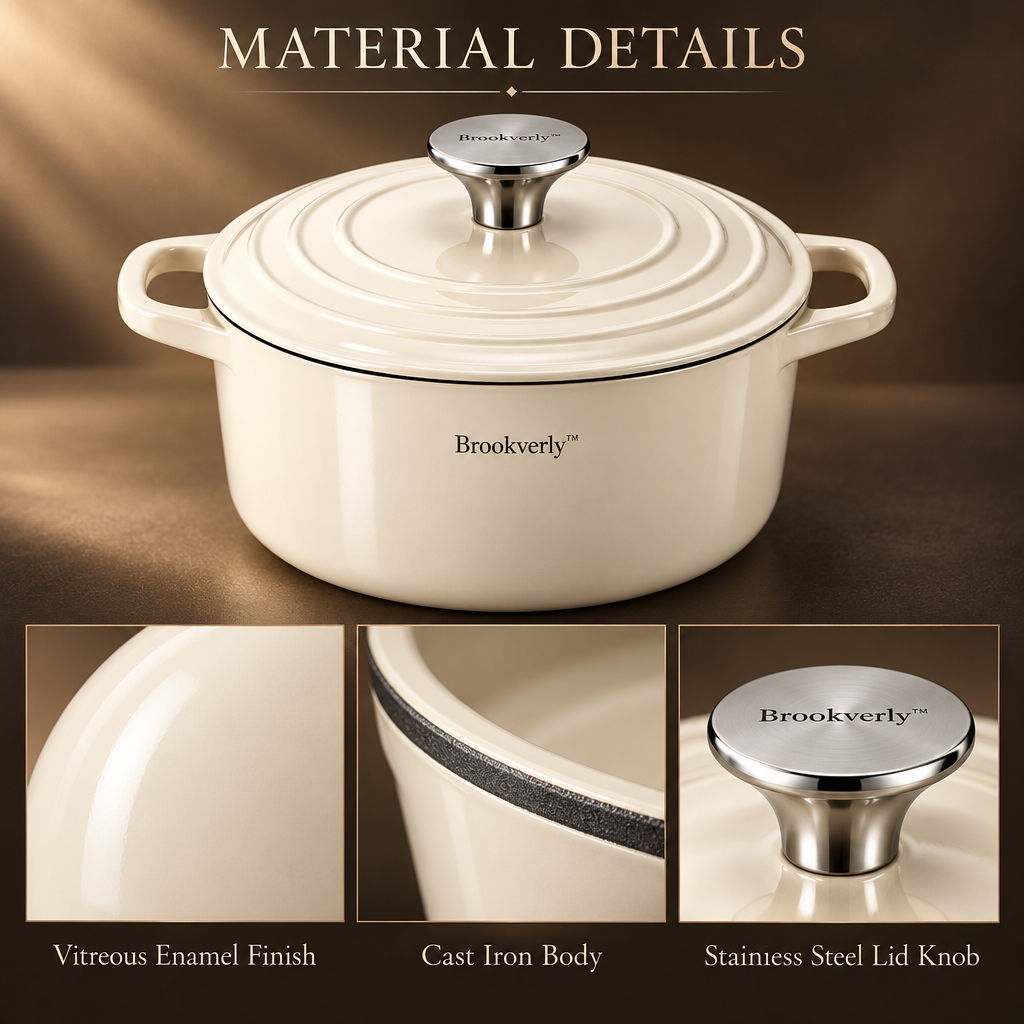 Brookverly™ Ivory Enameled Cast Iron Dutch Oven — Materials & Structure