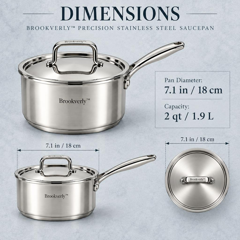 Brookverly™ Precision Stainless Steel Saucepan with Lid — Product Dimensions