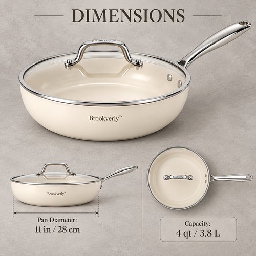 Brookverly™ Ivory Ceramic Nonstick Deep Sauté Pan — Product Dimensions