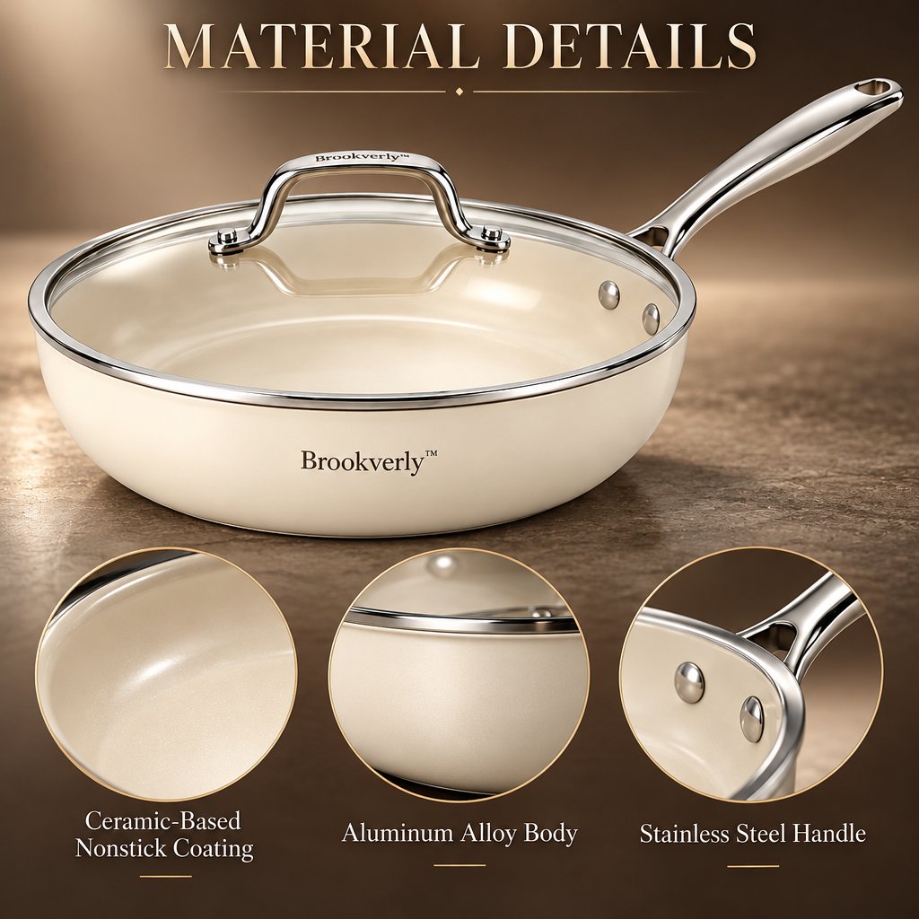 Brookverly™ Ivory Ceramic Nonstick Deep Sauté Pan — Materials & Structure