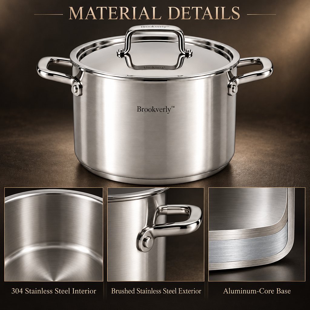 Brookverly™ Premium Stainless Steel Stockpot with Lid — Materials & Structure