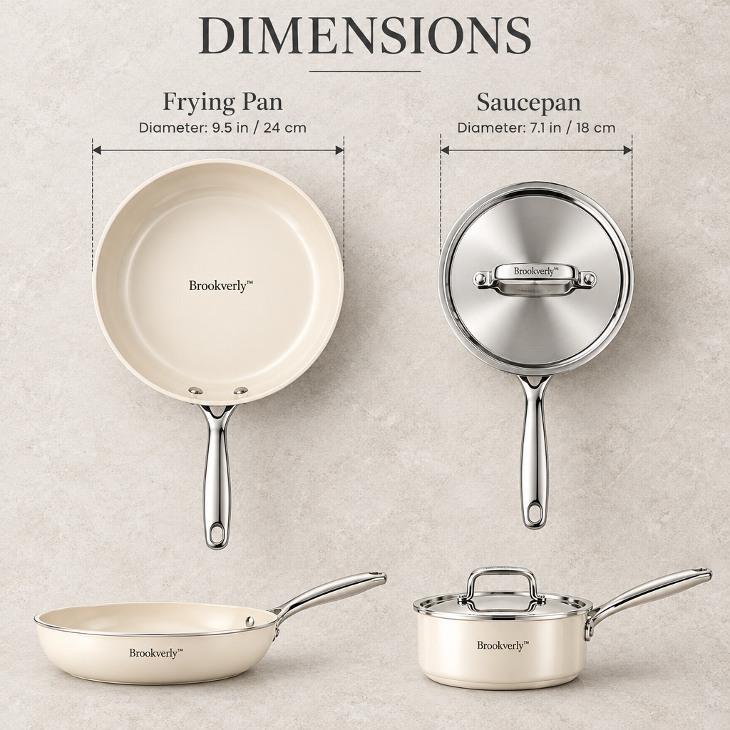 Brookverly™ Signature Ivory Cookware Duo — Product Dimensions